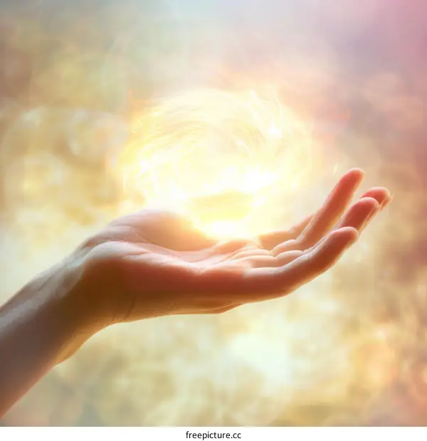 A hand holding a glowing ball of light