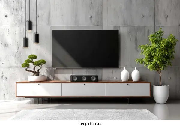 Modern Concrete Wall Living Room Interior Design