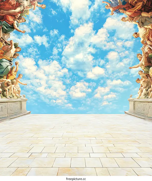 Angel Statue with a Cloudy Sky in a Background