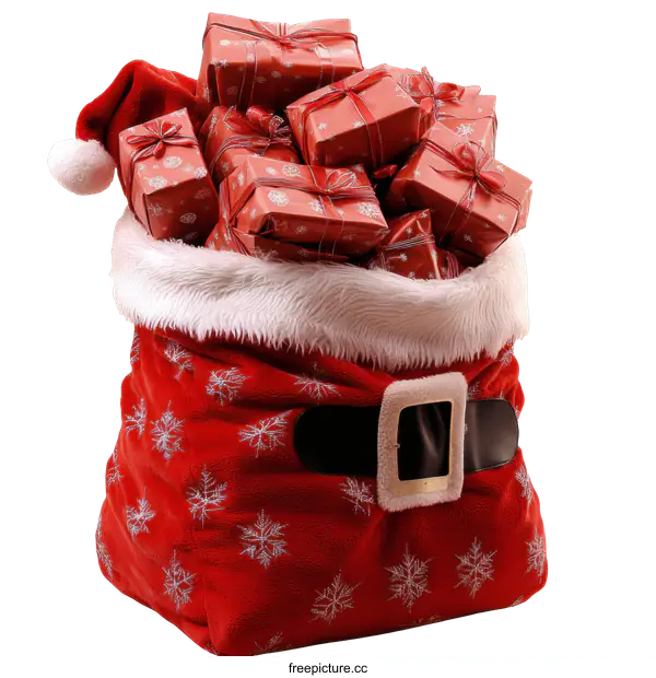 [Transparent Background PNG]Santa Claus Gift Bag Filled with Presents
