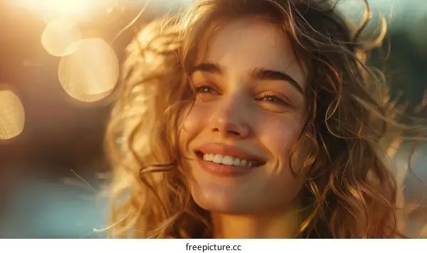 Close Up Portrait of Happy Young Woman with Golden Hair