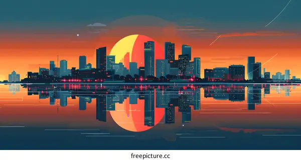 Cityscape Reflection Minimalist Digital Illustration