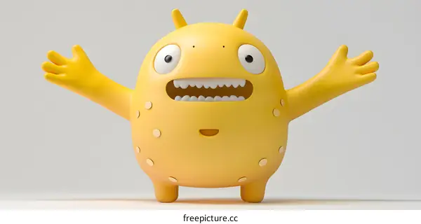 A 3D rendering of a yellow alien looking creature with its arms outstretched