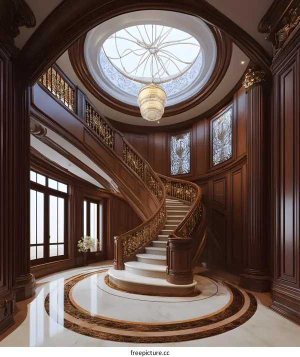 Elegant Curved Staircase in a Grand Mansion Interior