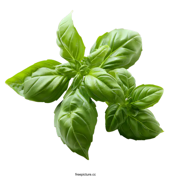 [Transparent Background PNG]Fresh Basil Leaves on White Background