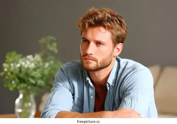 Caucasian Man Deep in Thought Indoor