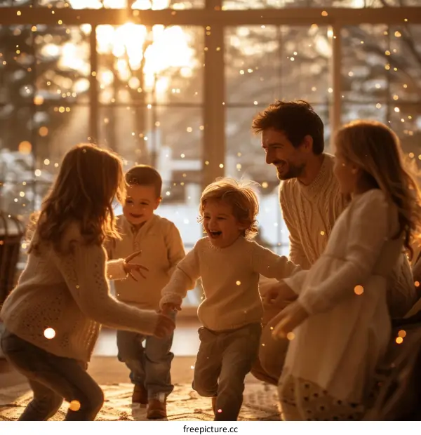 Happy family having fun together at home