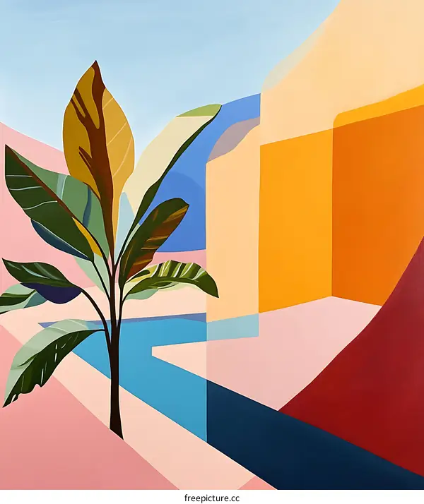 Abstract Illustration of a Tropical Garden with Bright Colors