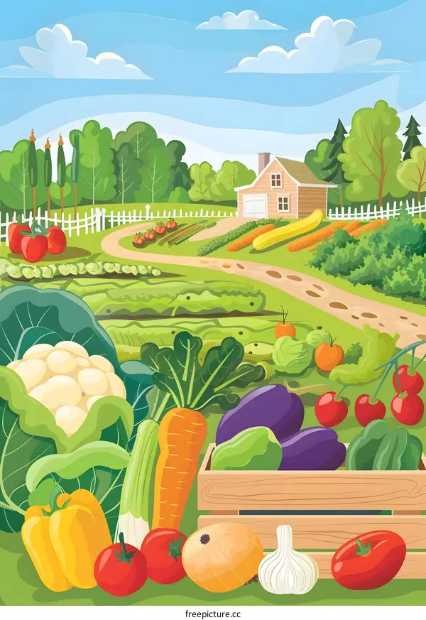 Summer Garden Fresh Vegetables With Wooden Crate