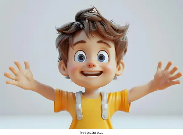 3D illustration of a happy smiling boy with open arms