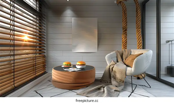 Modern Interior Design Living Room with Sunset View