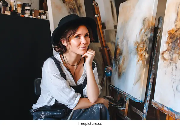 Female Artist in her Art Studio