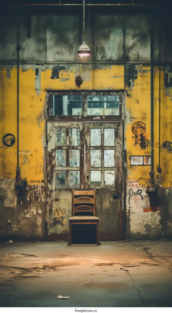 Abandoned Room with an Old Wooden Chair
