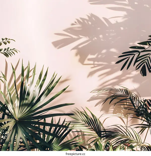 Tropical Leaves Shadow Wall Background