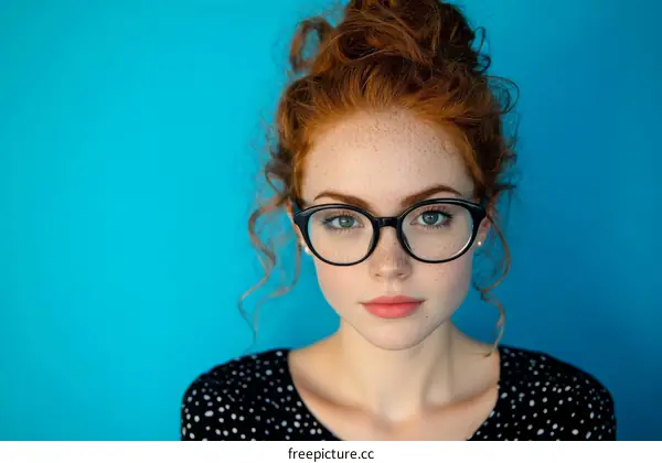 Closeup Portrait of a Woman with Red Hair and Glasses