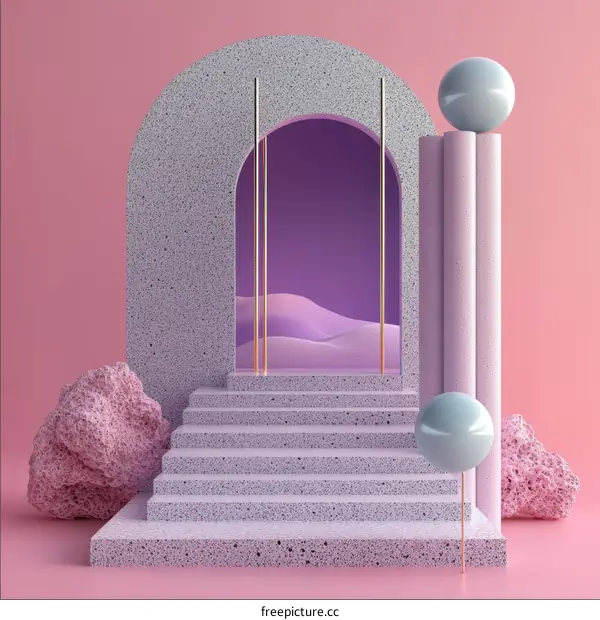 Abstract Pastel Archway Stairway Illustration