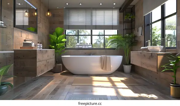 A Modern Bathroom With Palm Plants