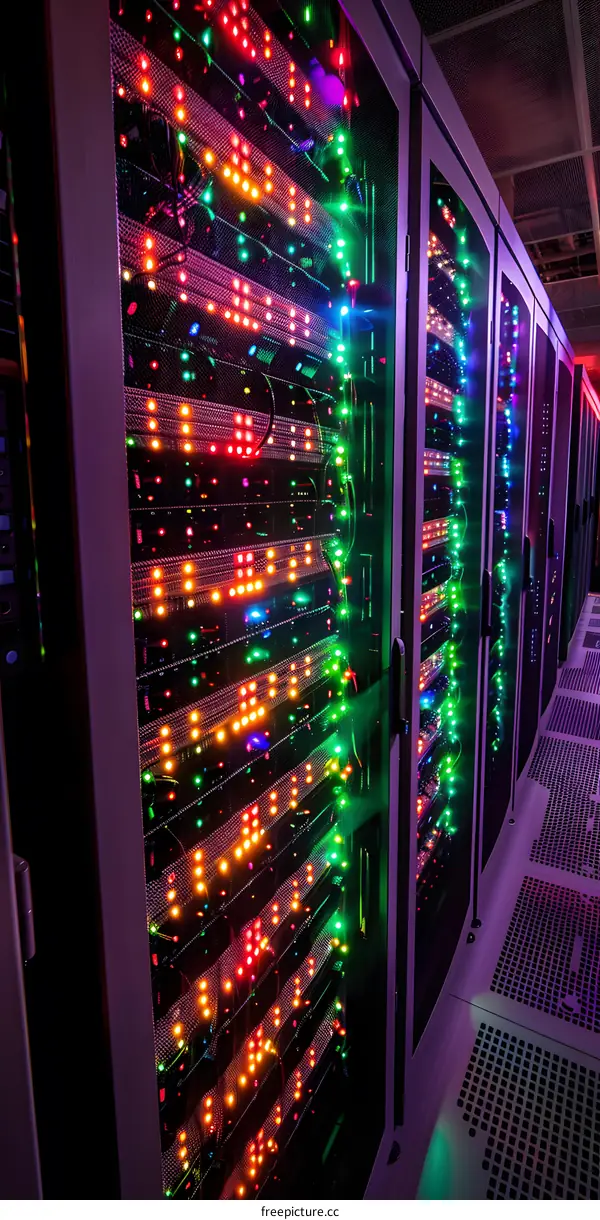 Server room with colorful lights