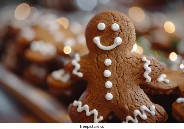 A Delicious Gingerbread Man Cookie With White Icing
