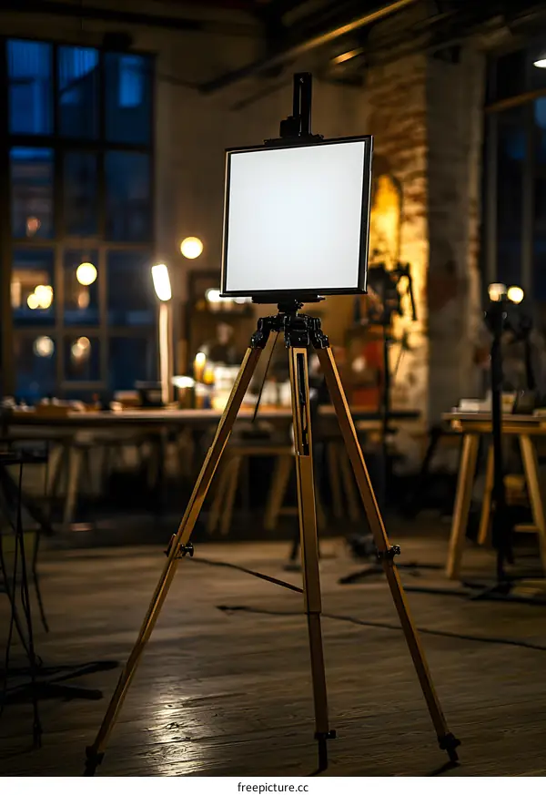Wooden Tripod Stand for a Blank Canvas in a Loft Style Studio