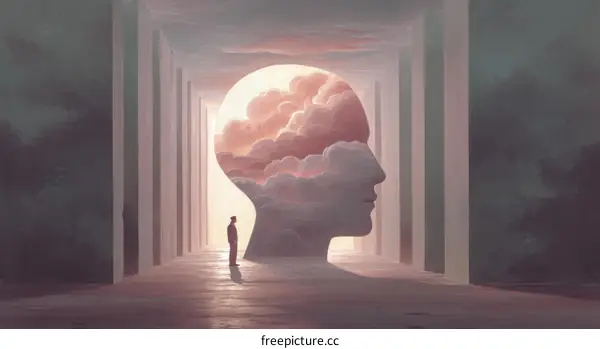 A Man Standing in Front of a Giant Cloud Head