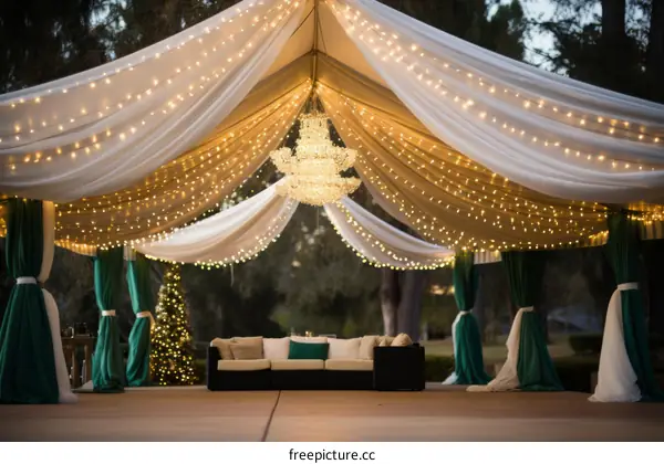 Lavish outdoor party tent with stunning crystal chandelier