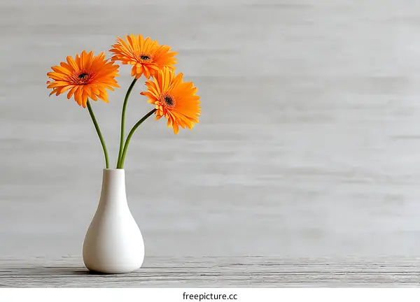 Orange Gerbera Flowers in a White Vase