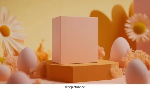 Pink and Orange Easter Egg Background with Empty Box