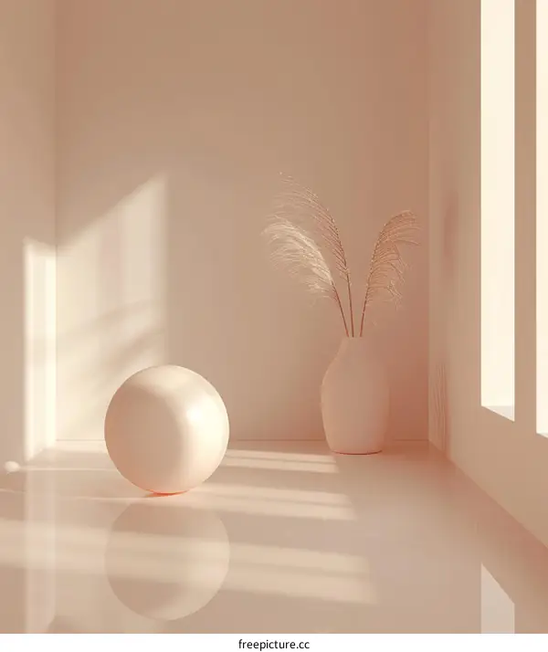 Minimalist Interior Scene with a Cylinder and a Sphere