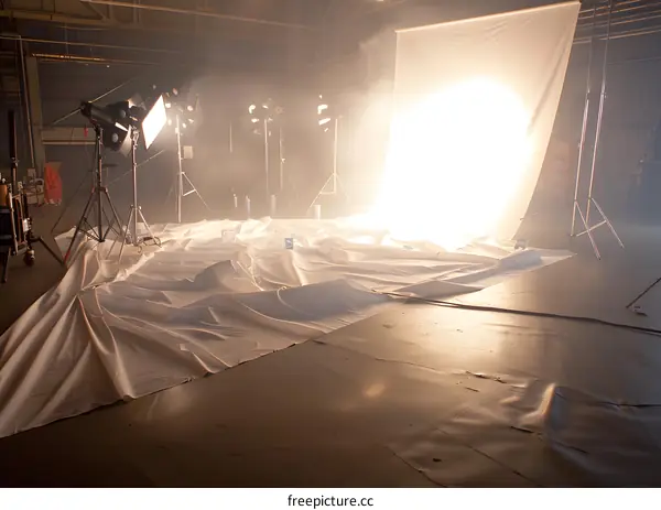 Studio Photography Setup with Lights and White Backdrop