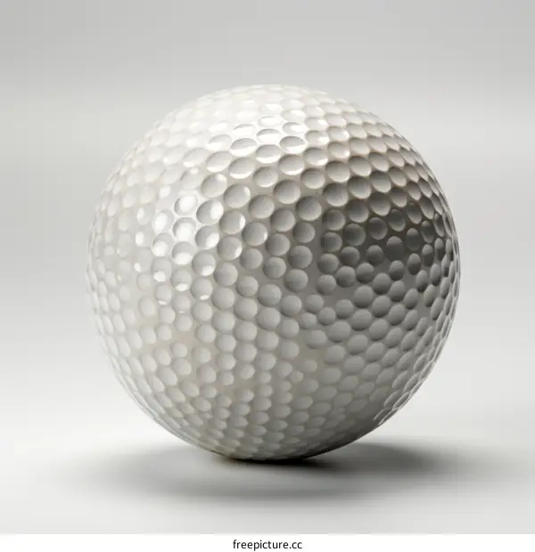 A close up image of a white golf ball on a white background