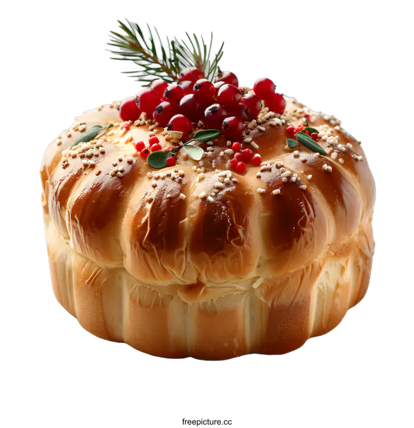 [Transparent Background PNG]Round Festive Bread with Berries and Greens