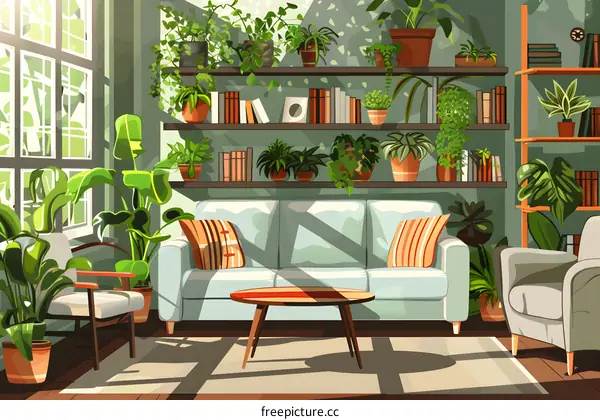 Living Room with Lots of Plants and Books
