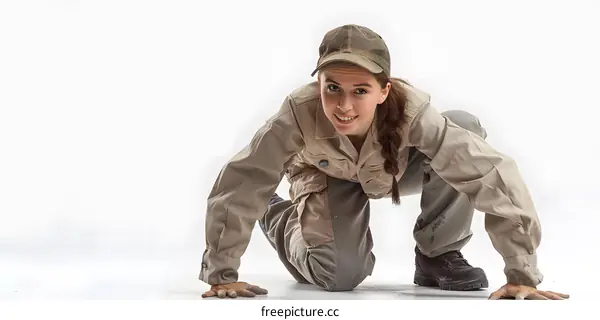 Woman in Workwear Crouching