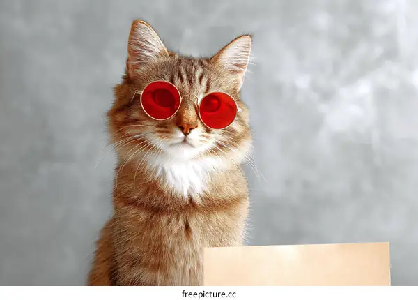 Funny Cat Wearing Red Sunglasses