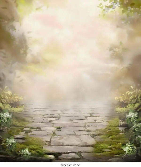 Stone Path Through a Misty Forest