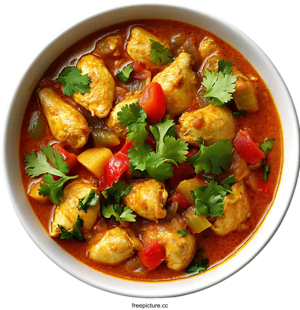 [Transparent Background PNG]Chicken Curry in a White Bowl with Vegetables