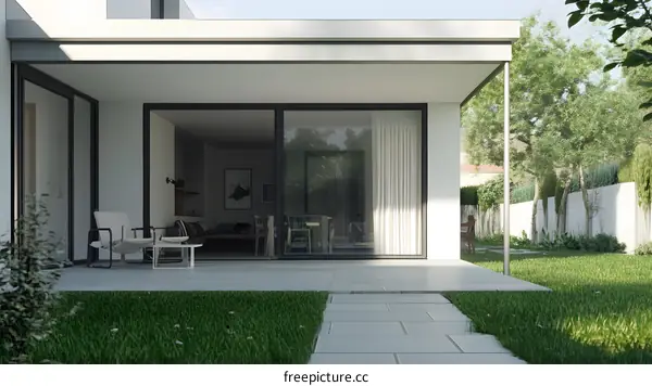 Modern Patio Design with Minimalist Furniture and Large Glass Doors