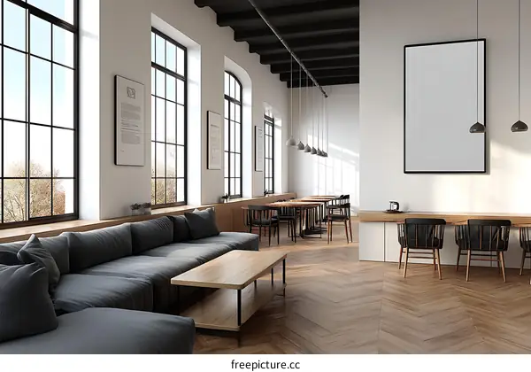 Modern Industrial Cafe Interior Design Illustration