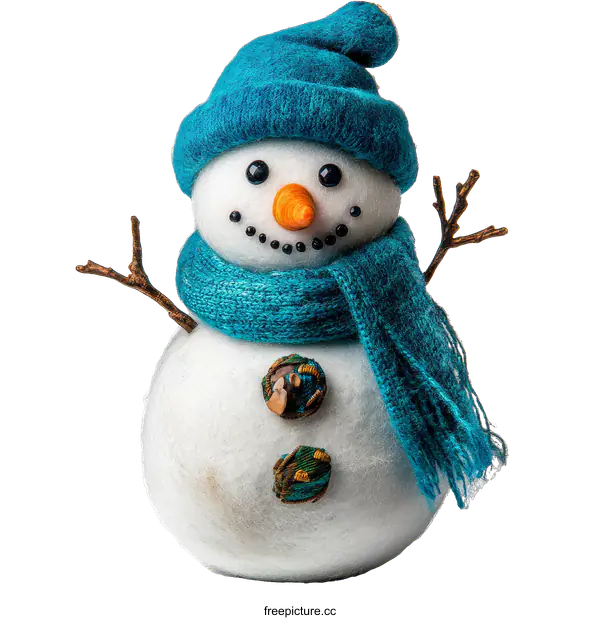 [Transparent Background PNG]Handmade Snowman Ornament with Teal Scarf