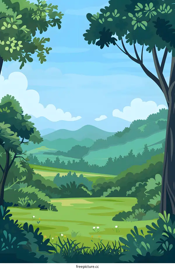 Green Meadow Landscape With Mountains In The Background