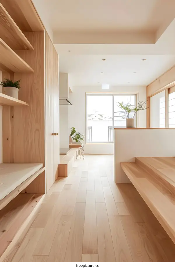 Minimalist Japanese Style Interior Design With Wooden Flooring