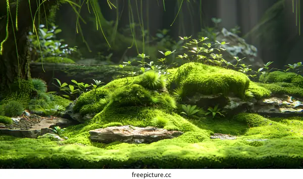 Green Moss and Plants in a Natural Setting