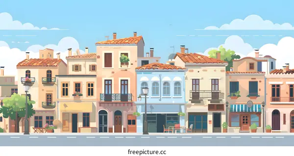 Colorful Town Houses Illustration