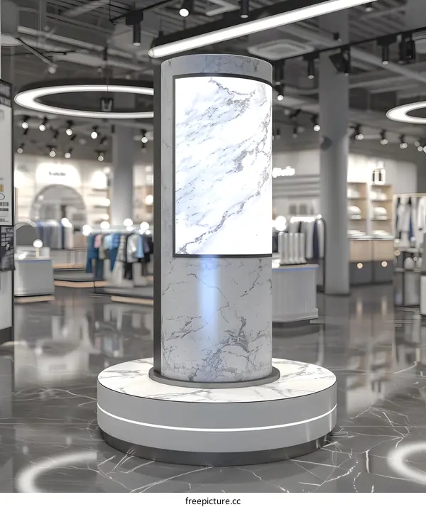 Marble Display Stand Mockup in Retail Store