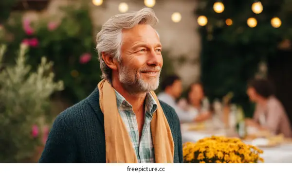 Outdoor Gathering with Senior Caucasian Man