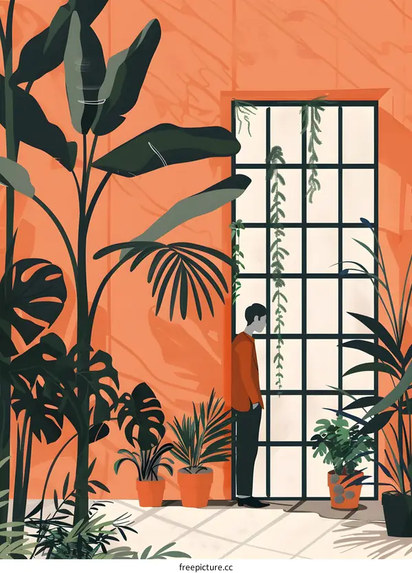 Man Standing Near Window With Plants