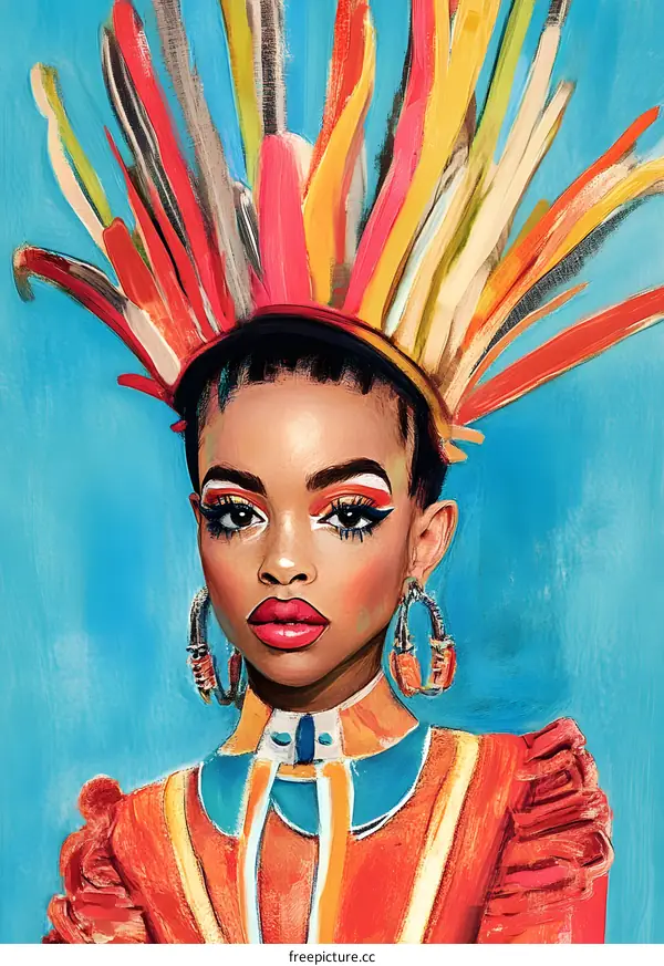 Colorful Portrait of a Young Black Woman with Headband