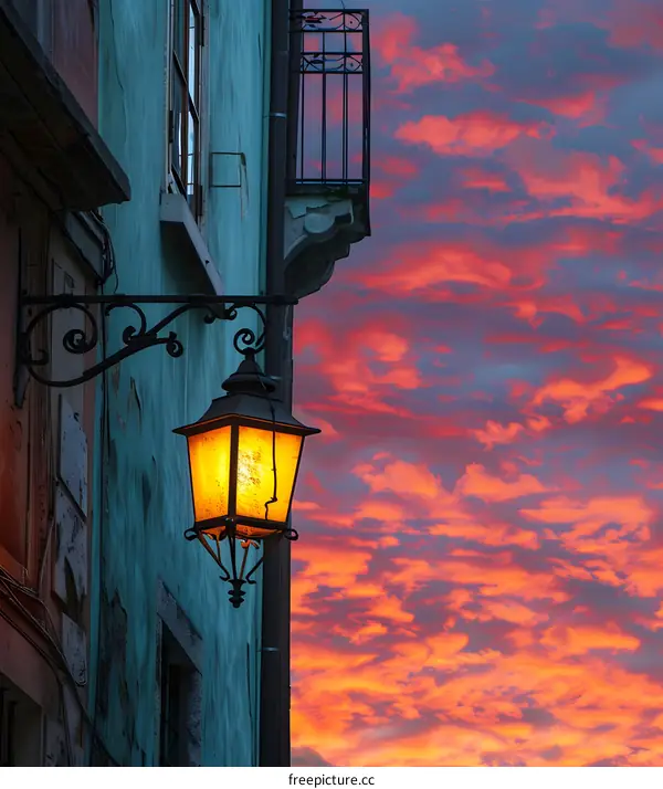 Street Lamp Against A Dramatic Sunset Sky