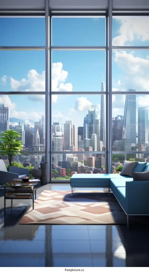 Panoramic city view from a luxury apartment downtown